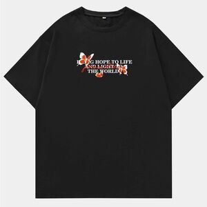 Romwe Butterfly Letter Black Short Sleeve Graphic Tee Size M